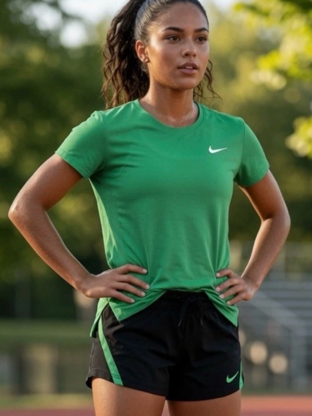 Nike Dri Fit Y2K S/S Fitted T Shirt Athletic Jersey Shorts Black Green SZ.S